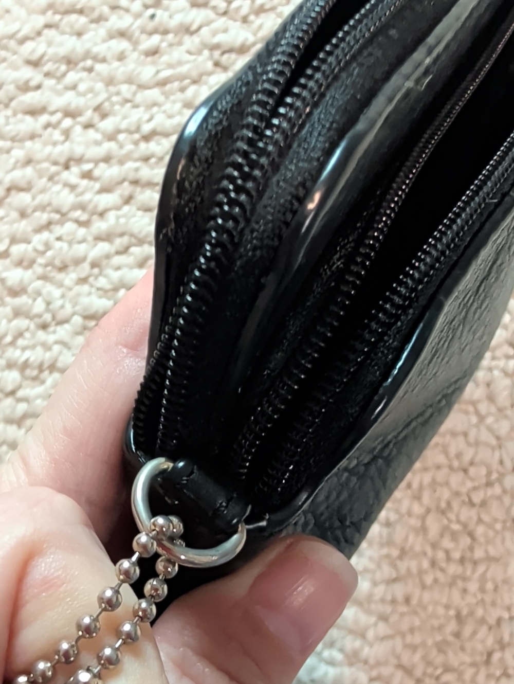 COACH Black Pebbled Leather Double Zip Wristlet - Picture 7 of 10